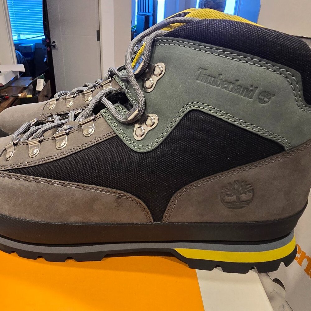 Timberland Euro Hiker Mid Men's Winter Boots Grey / Black / Yellow Size 10 NEW